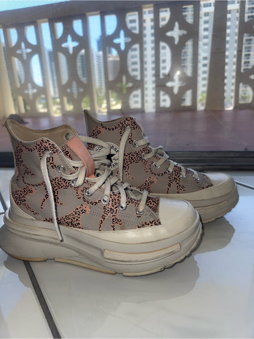 Converse Women's High Top Platform Sneakers in Beige with Pink Leopard - Picture 4 of 4